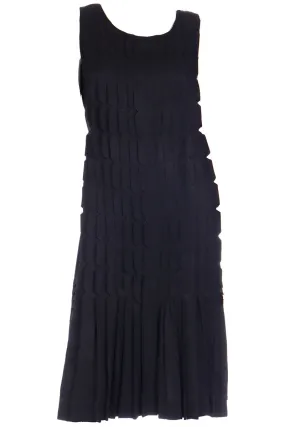 1950s French Little Black Dress With Unique Cutwork Pleats