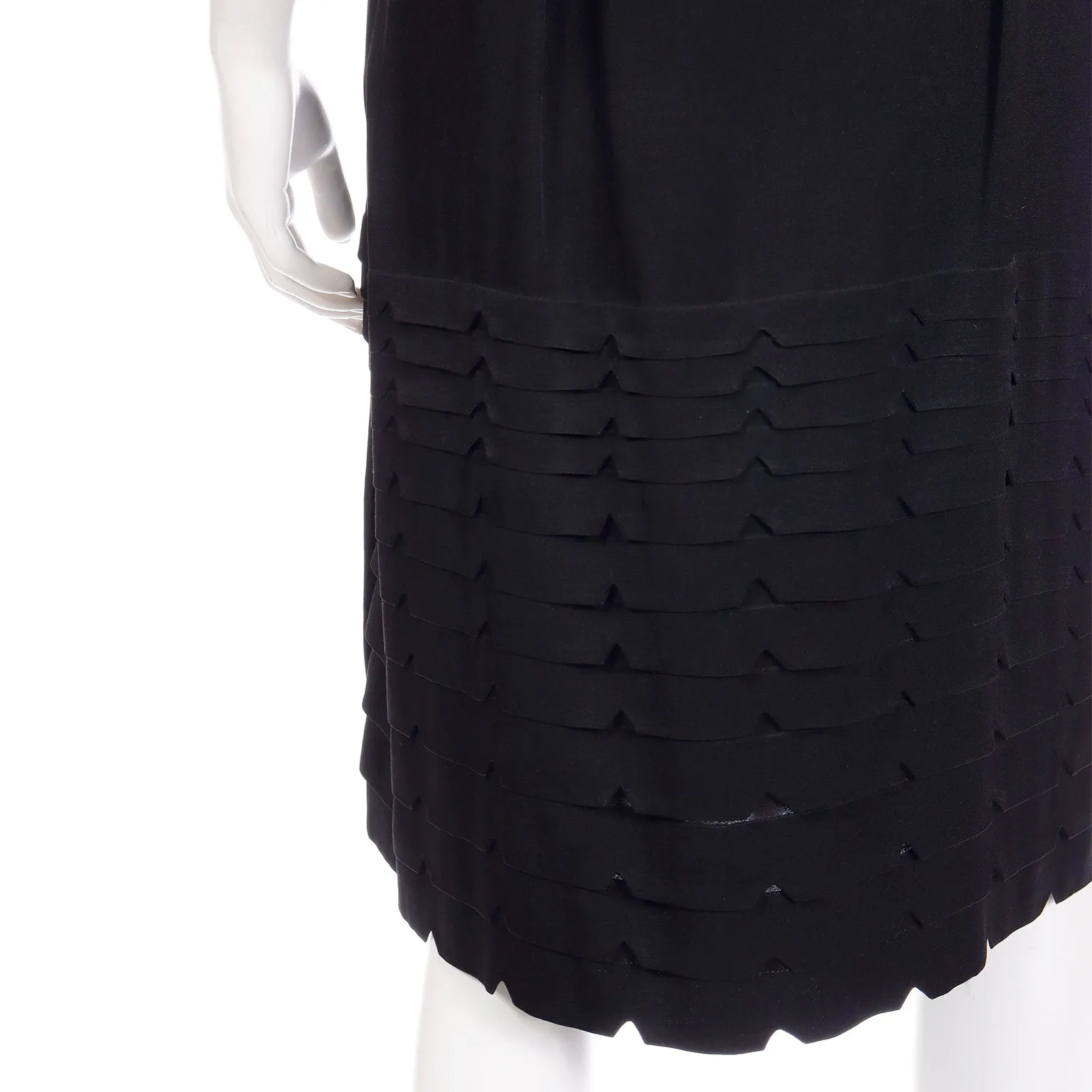 1950s French Little Black Dress With Unique Cutwork Pleats