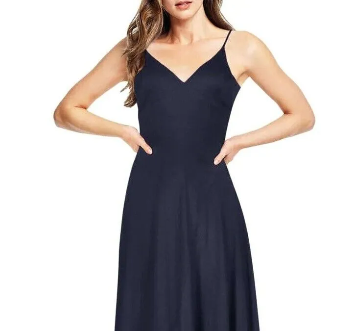 AIDAN MATTOX Women's Navy V Neck Full-Length Evening Dress