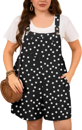 Aulooks Plus Size Women's Adjustable Straps Jumpsuits Casual Loose Wide Leg Overalls with Pockets