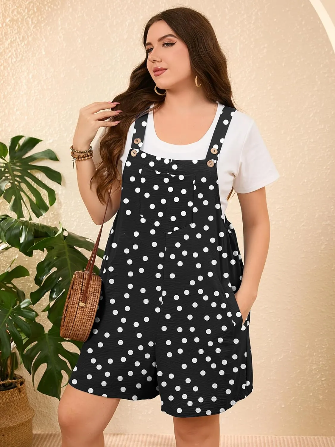 Aulooks Plus Size Women's Adjustable Straps Jumpsuits Casual Loose Wide Leg Overalls with Pockets