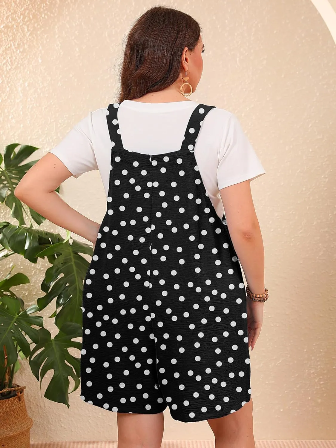 Aulooks Plus Size Women's Adjustable Straps Jumpsuits Casual Loose Wide Leg Overalls with Pockets