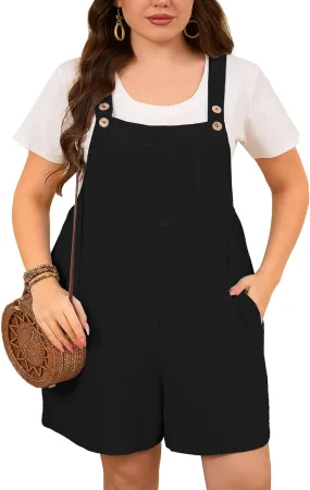 AusLook Plus Size Women's Summer Casual Short Overalls Adjustable Loose Rompers with Pockets 2025 Jumpsuits for Women