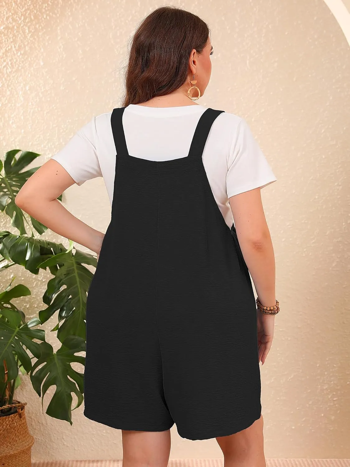 AusLook Plus Size Women's Summer Casual Short Overalls Adjustable Loose Rompers with Pockets 2025 Jumpsuits for Women