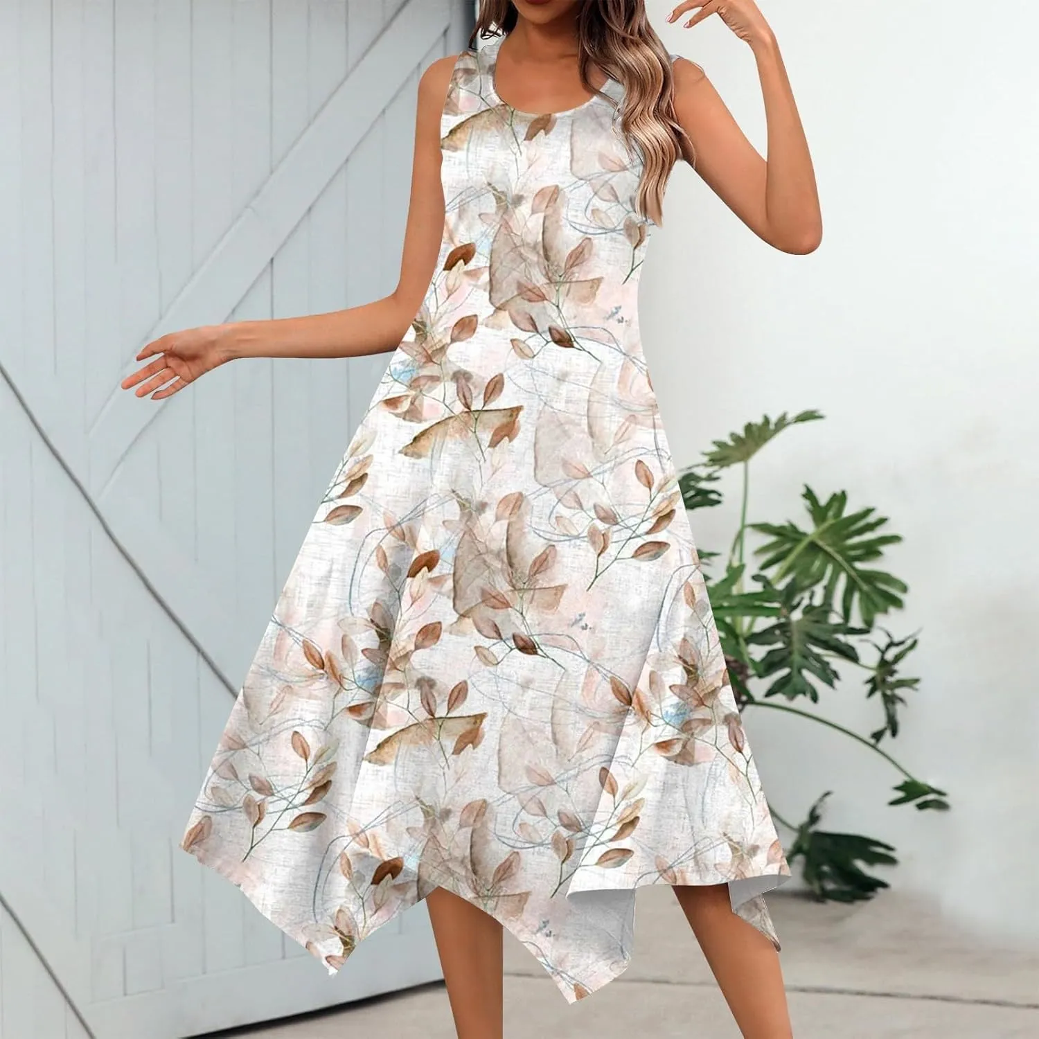 Azeralia Spring Long Dresses for Women 2024 V Neck Maxi Dress for Women Summer Sleeveless Boho Dlowy Sundress Long Sundresses