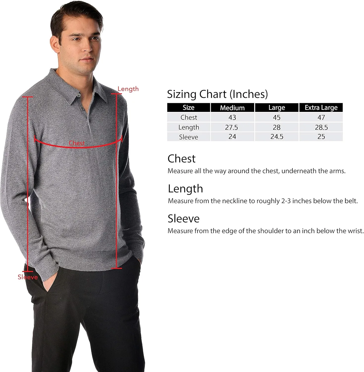 Cashmere Boutique 100% Pure Cashmere Polo Pullover Sweater for Men  Polo Neck, Long Sleeve, Lightweight, Soft & Warm Sweater