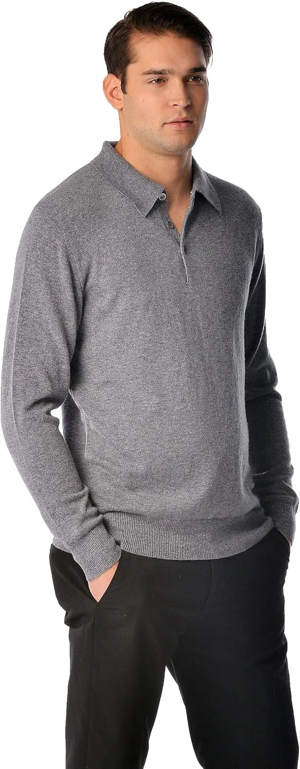 Cashmere Boutique 100% Pure Cashmere Polo Pullover Sweater for Men  Polo Neck, Long Sleeve, Lightweight, Soft & Warm Sweater