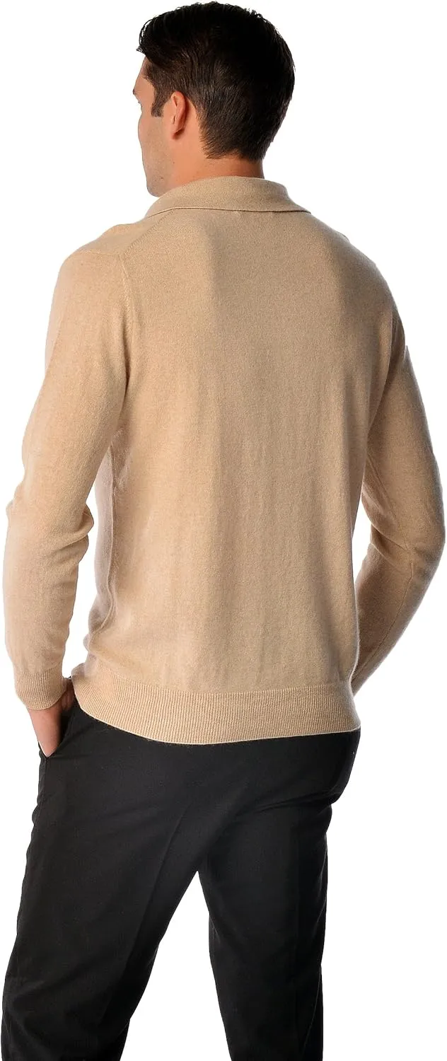 Cashmere Boutique 100% Pure Cashmere Polo Pullover Sweater for Men  Polo Neck, Long Sleeve, Lightweight, Soft & Warm Sweater