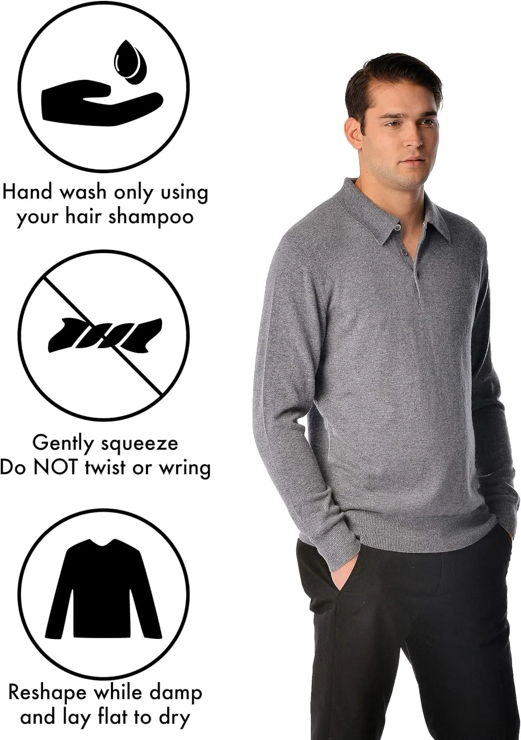 Cashmere Boutique 100% Pure Cashmere Polo Pullover Sweater for Men  Polo Neck, Long Sleeve, Lightweight, Soft & Warm Sweater
