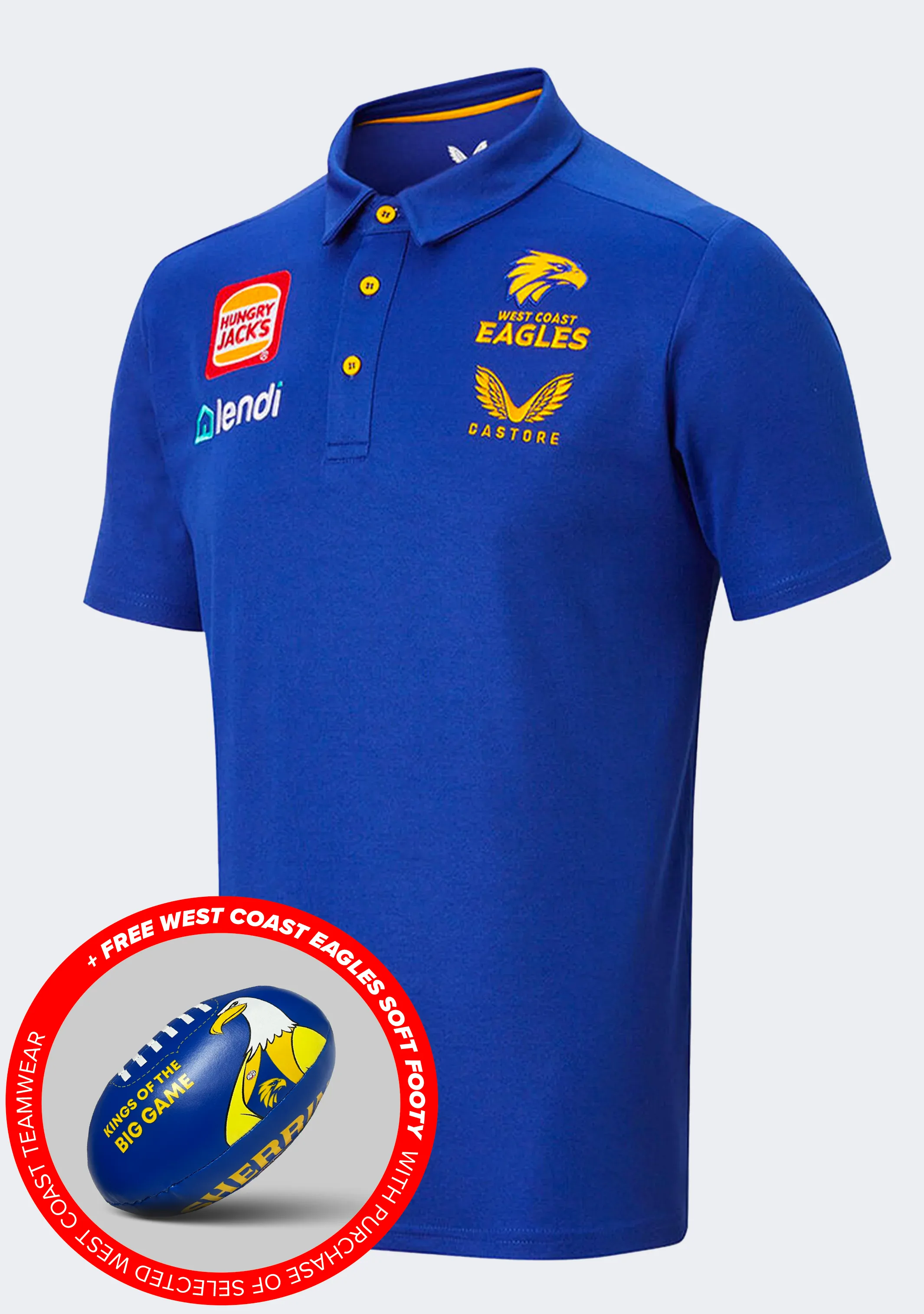 Castore Kids' West Coast Eagles Media Polo (2022) with FREE West Coast Eagles Soft Footy