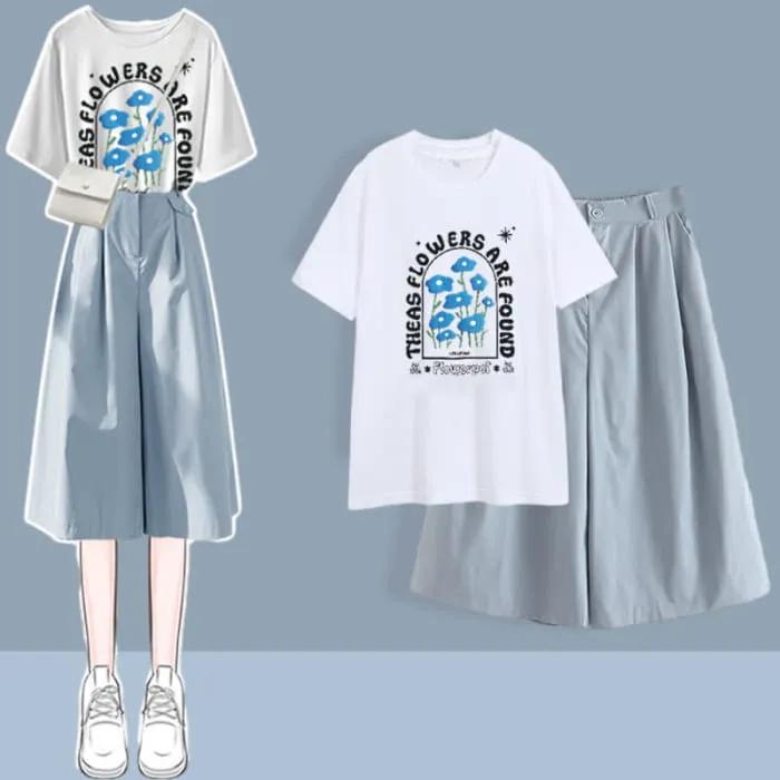 Chic Printed T-Shirt Casual Wide Leg Pants Set