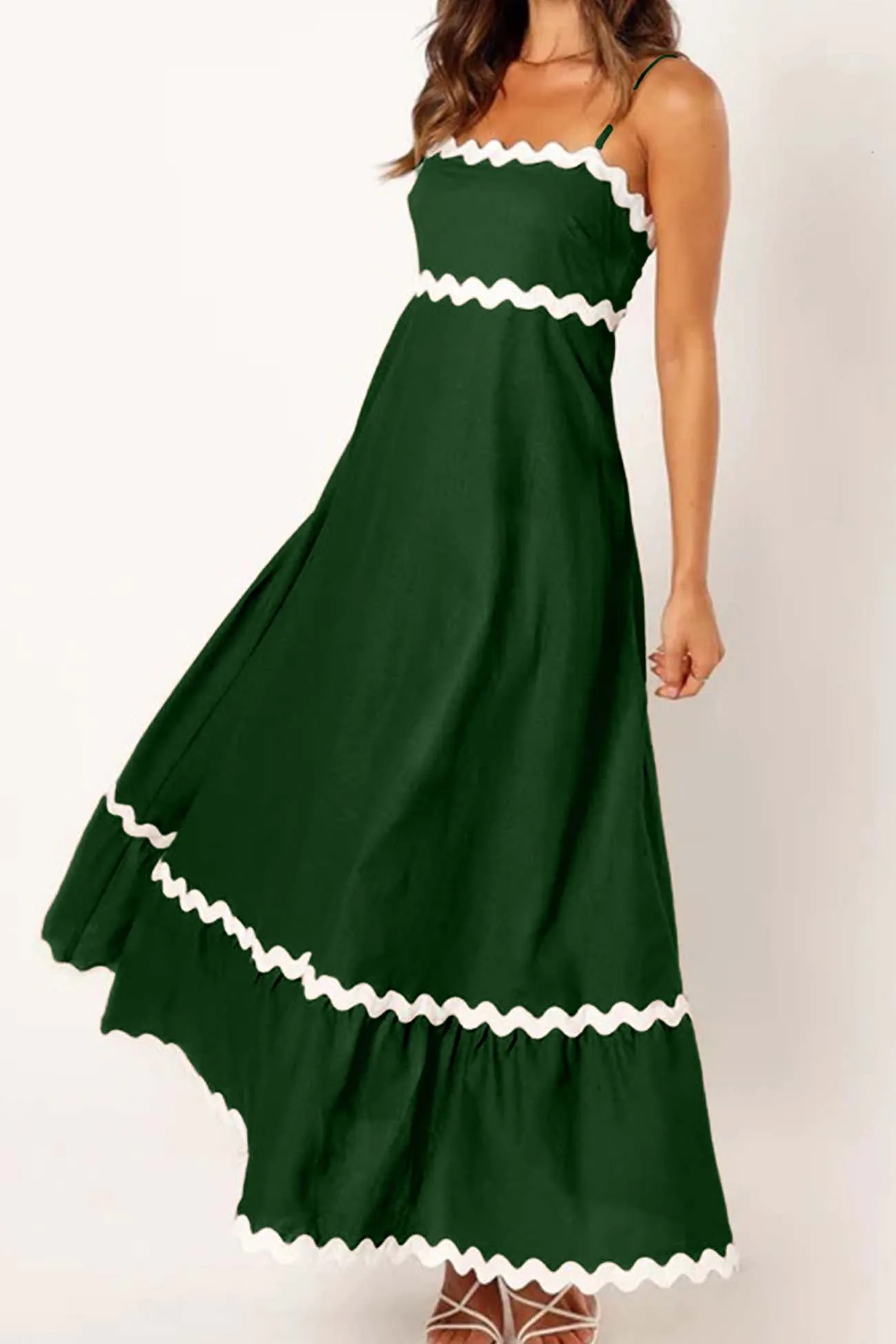 Contrast Spaghetti Strap Tiered Cami Dress