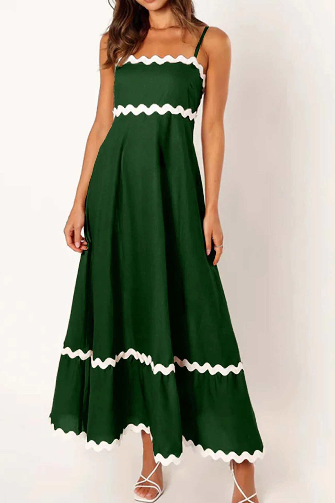 Contrast Spaghetti Strap Tiered Cami Dress