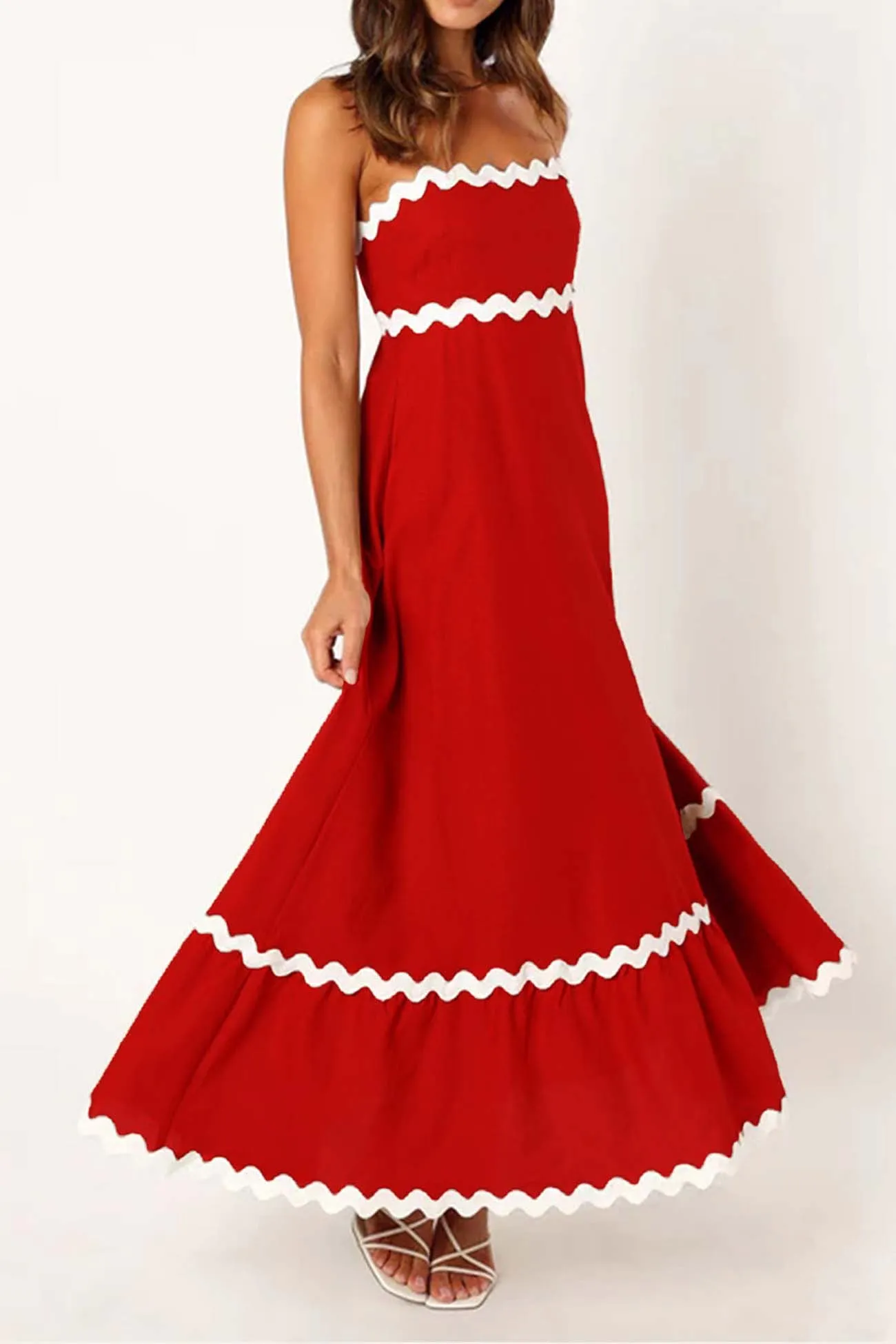 Contrast Spaghetti Strap Tiered Cami Dress