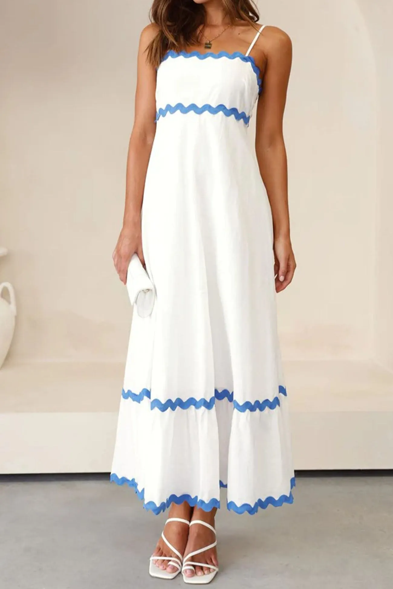 Contrast Spaghetti Strap Tiered Cami Dress