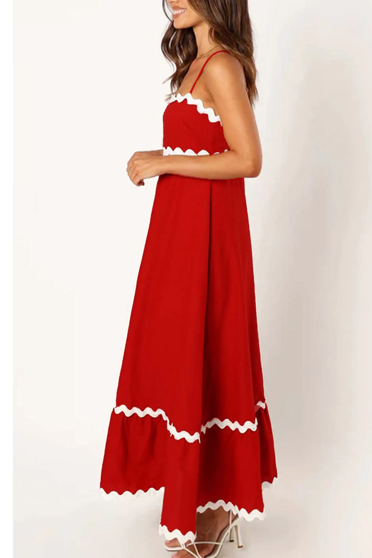 Contrast Spaghetti Strap Tiered Cami Dress