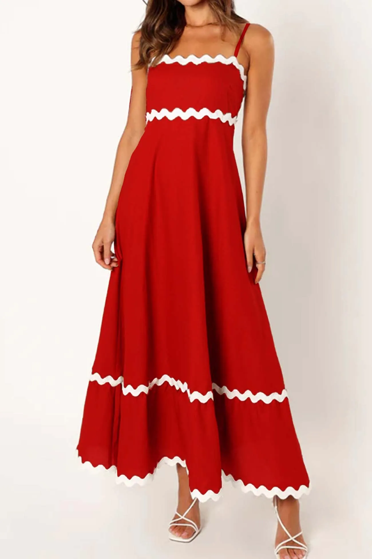 Contrast Spaghetti Strap Tiered Cami Dress