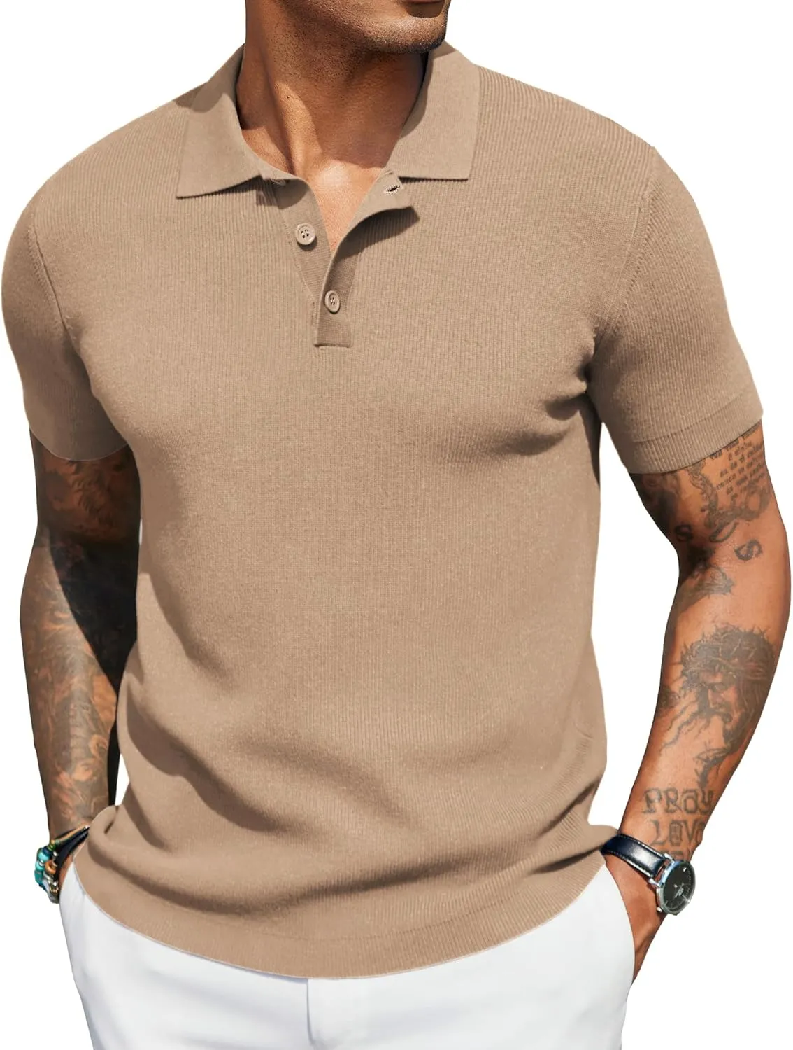 COOFANDY Mens Slim Fit Knit Polo Shirts Business Lightweight Polo Sweater Casual Summer Ribbed Textured Collared T Shirt