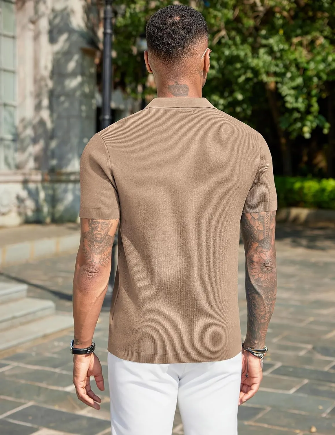 COOFANDY Mens Slim Fit Knit Polo Shirts Business Lightweight Polo Sweater Casual Summer Ribbed Textured Collared T Shirt