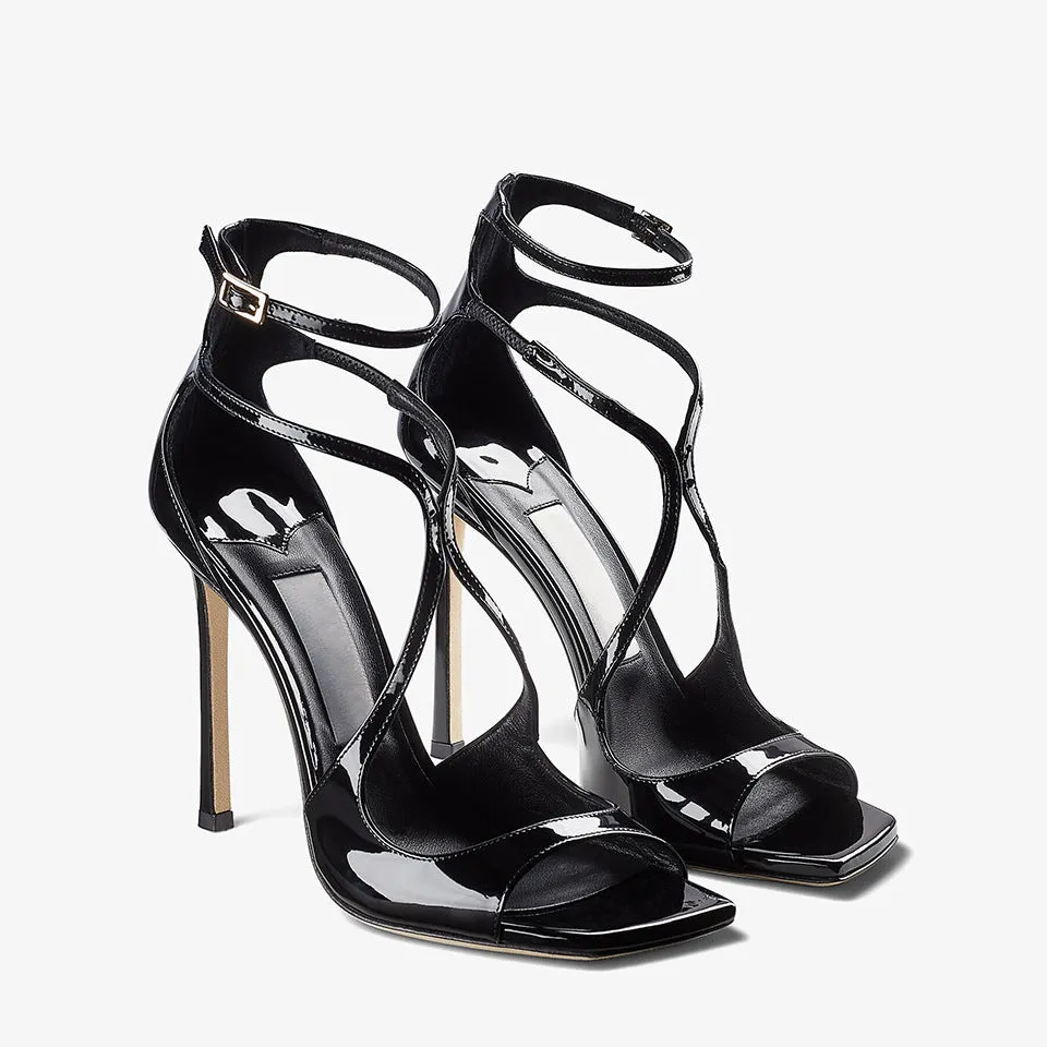 Cross Strap Pointed Toe Patent Leather Stiletto Sandals(Heel Height9.5cm)