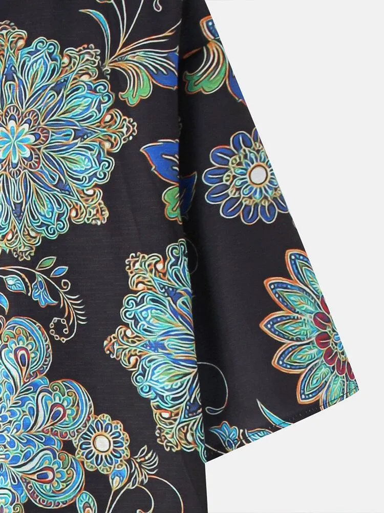 deanwangkt Women Vintage Floral Print Half Sleeve Ethnic Style Midi Dress