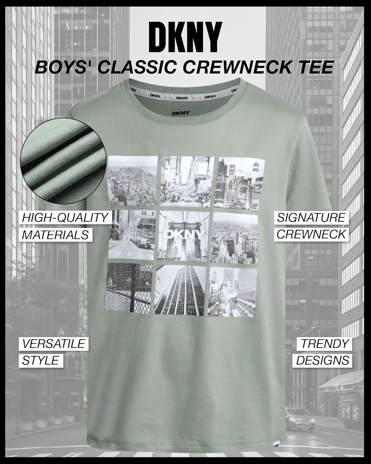 DKNY Boys' Graphic Tee - Soft and Breathable Classic Crewneck Short Sleeve Pullover T-Shirt for Boys (Sizes: 8-20)