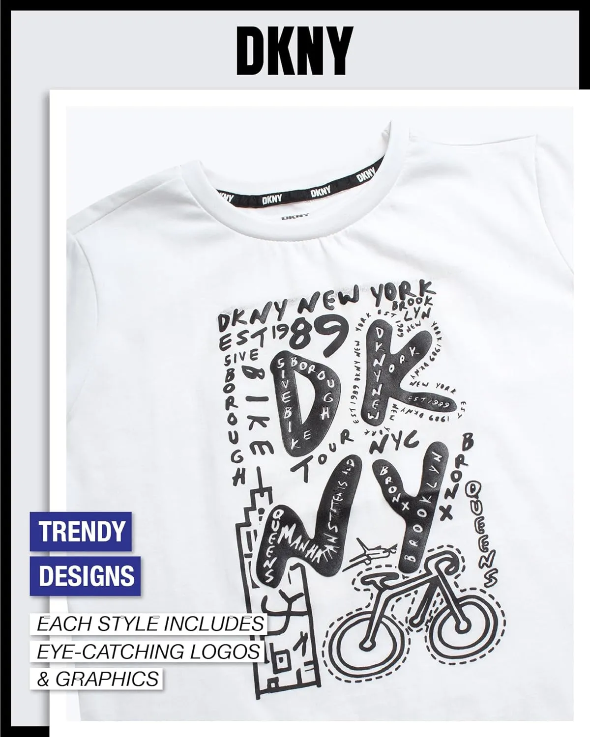 DKNY Boys' Graphic Tee - Soft and Breathable Classic Crewneck Short Sleeve Pullover T-Shirt for Boys (Sizes: 8-20)