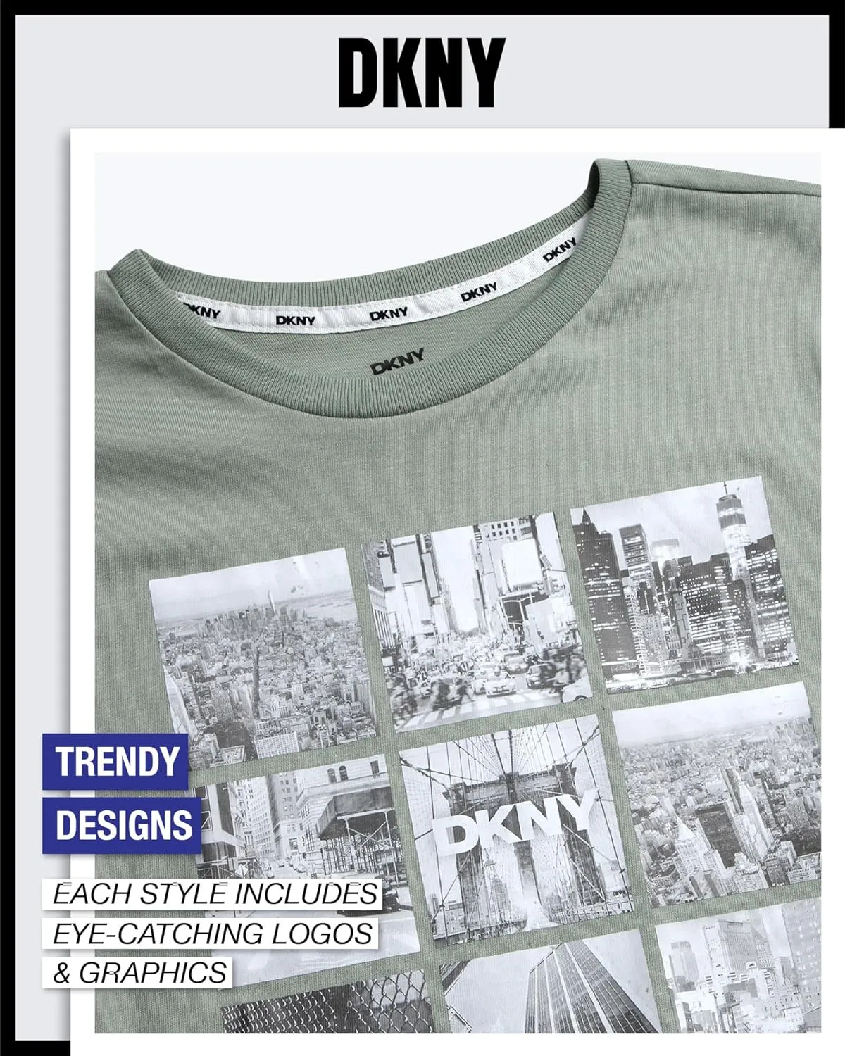 DKNY Boys' Graphic Tee - Soft and Breathable Classic Crewneck Short Sleeve Pullover T-Shirt for Boys (Sizes: 8-20)