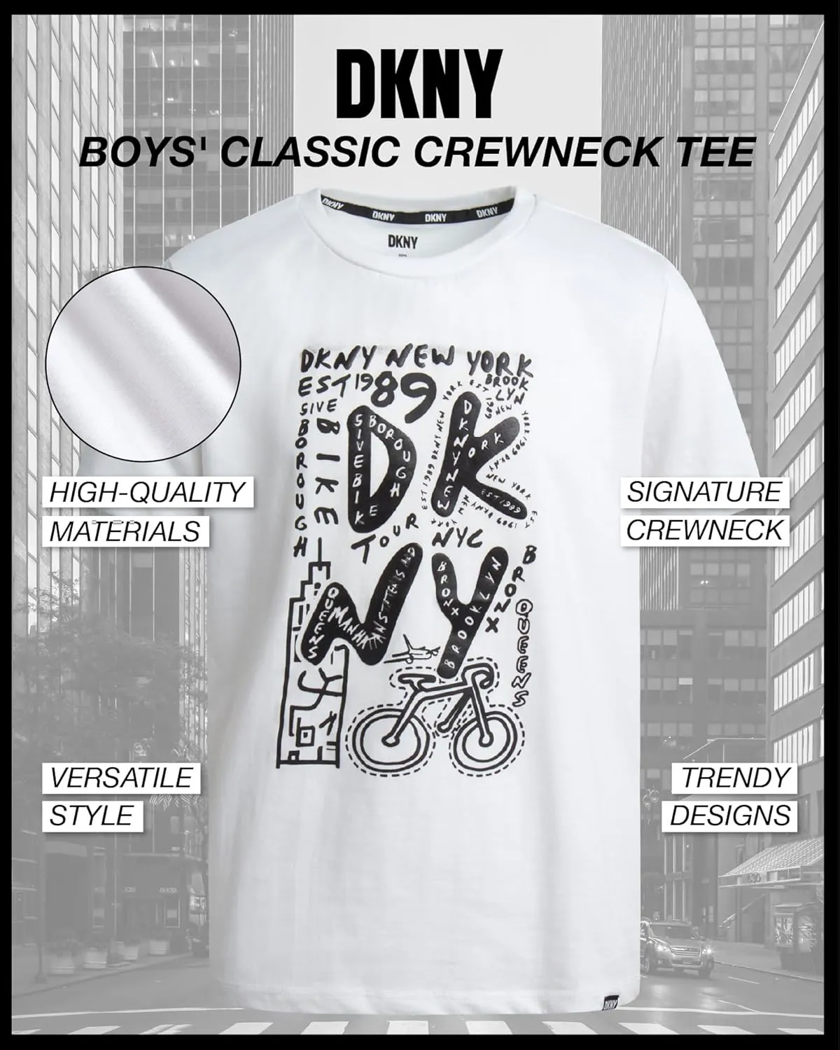 DKNY Boys' Graphic Tee - Soft and Breathable Classic Crewneck Short Sleeve Pullover T-Shirt for Boys (Sizes: 8-20)