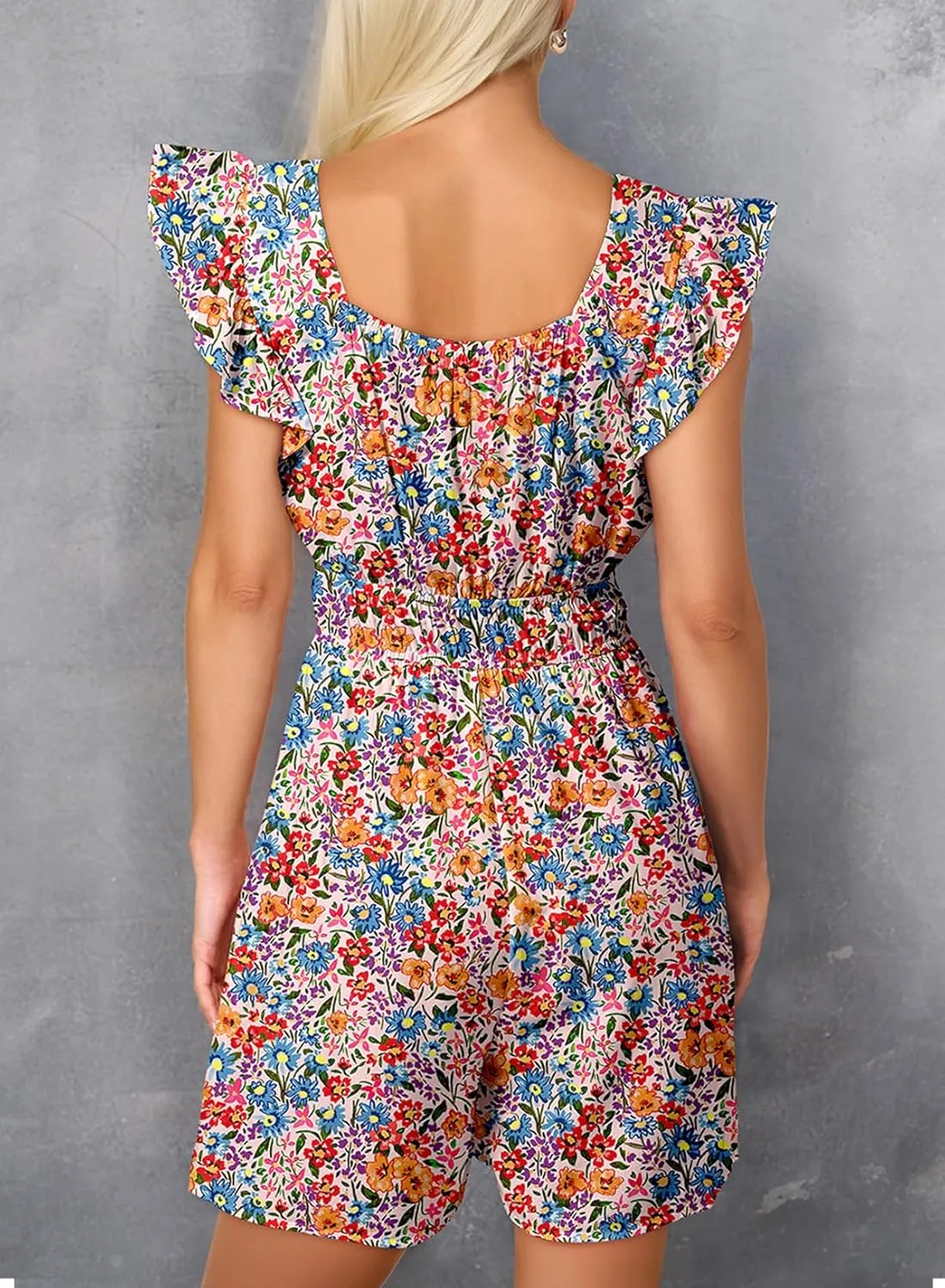 Dokotoo Women's Summer Casual Sleeveless Romper Loose Floral Printed Shorts Overalls Jumpsuits with Pockets