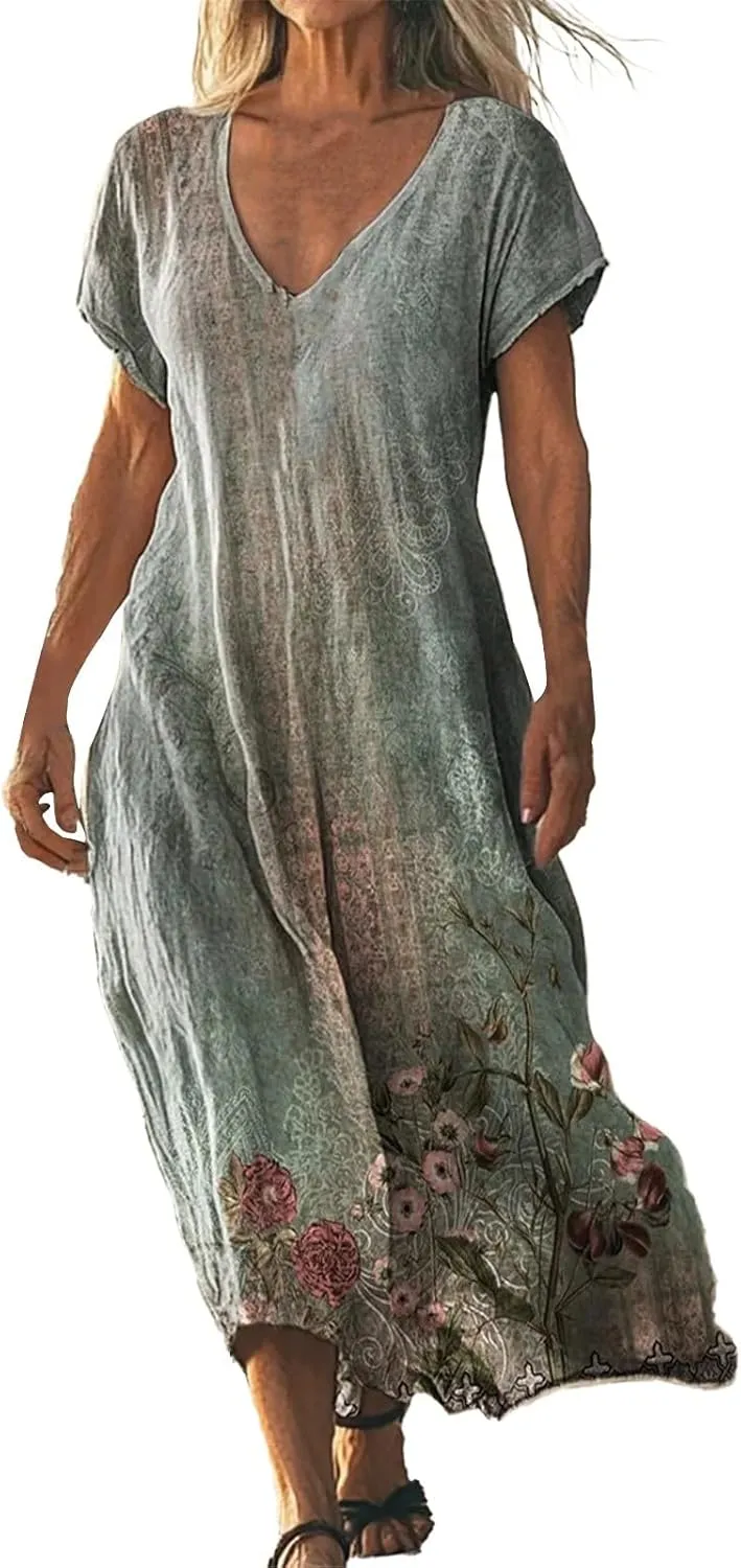 Dresses for Women 2025 Elegant Classy,Womens Elegant Fashionable A-Line Dress Lady Party Classic Printed Beach Sun-Dress