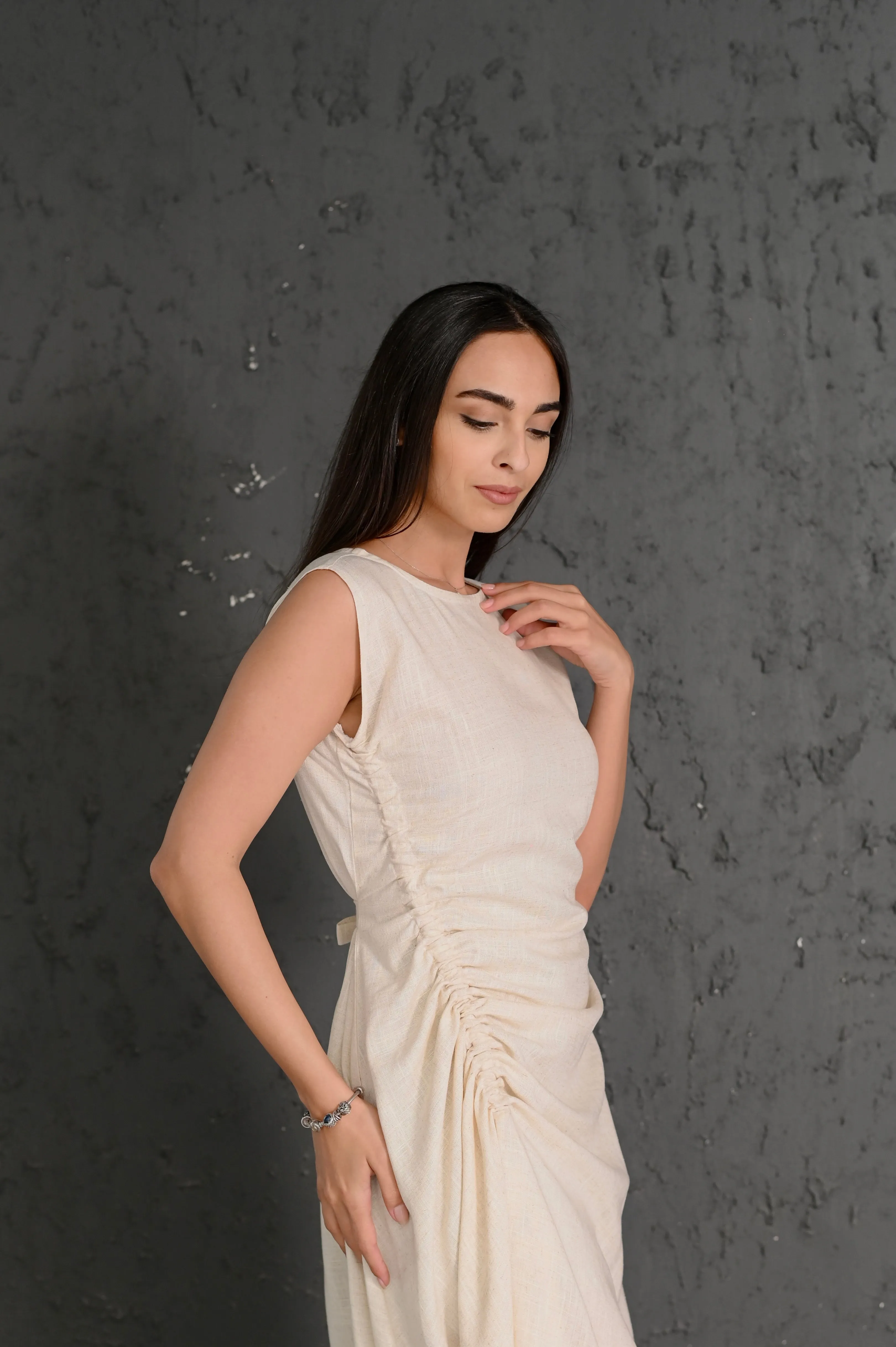 ELEGANT BEIGE LINEN DRESS #284