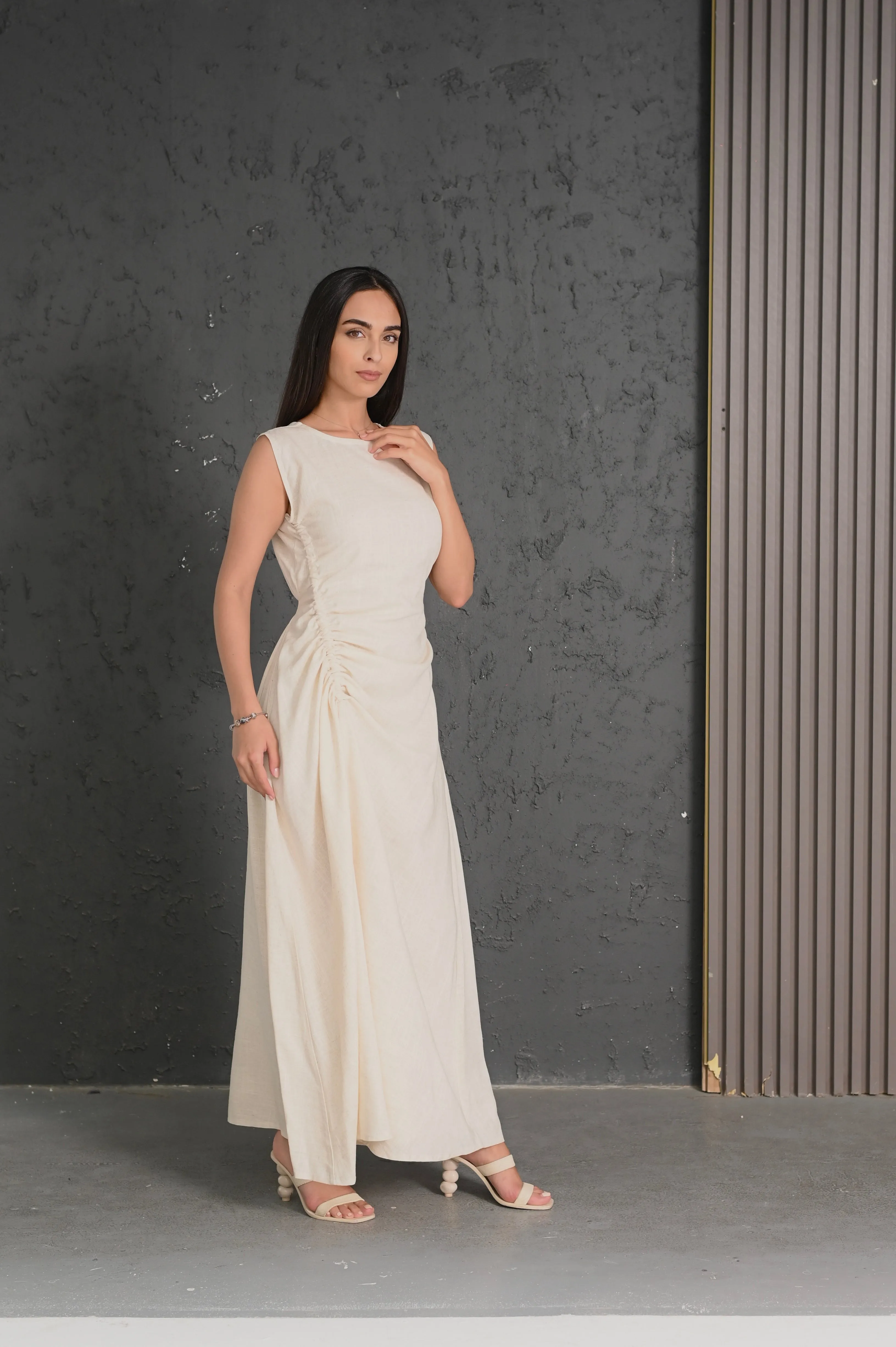 ELEGANT BEIGE LINEN DRESS #284