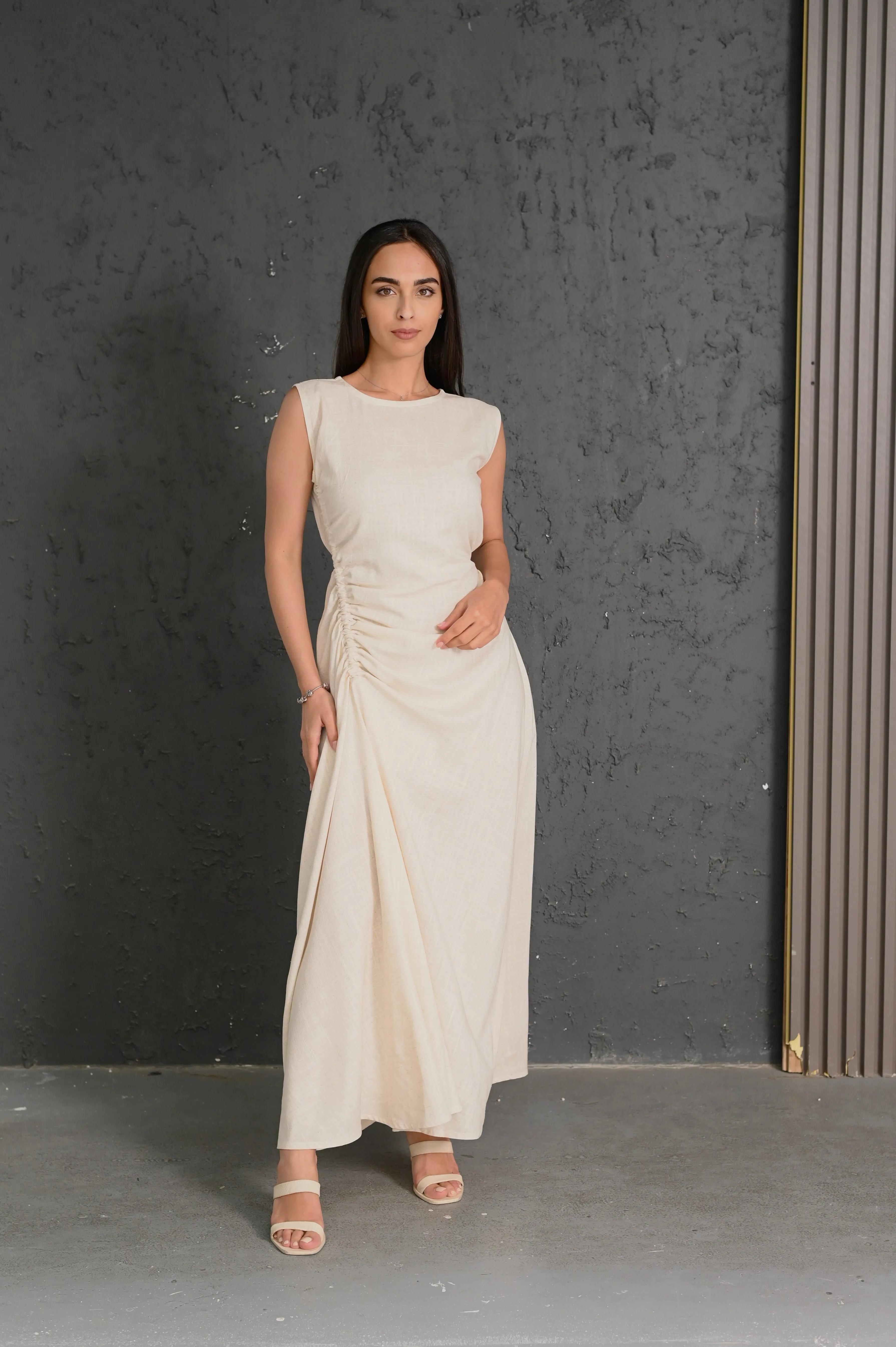 ELEGANT BEIGE LINEN DRESS #284