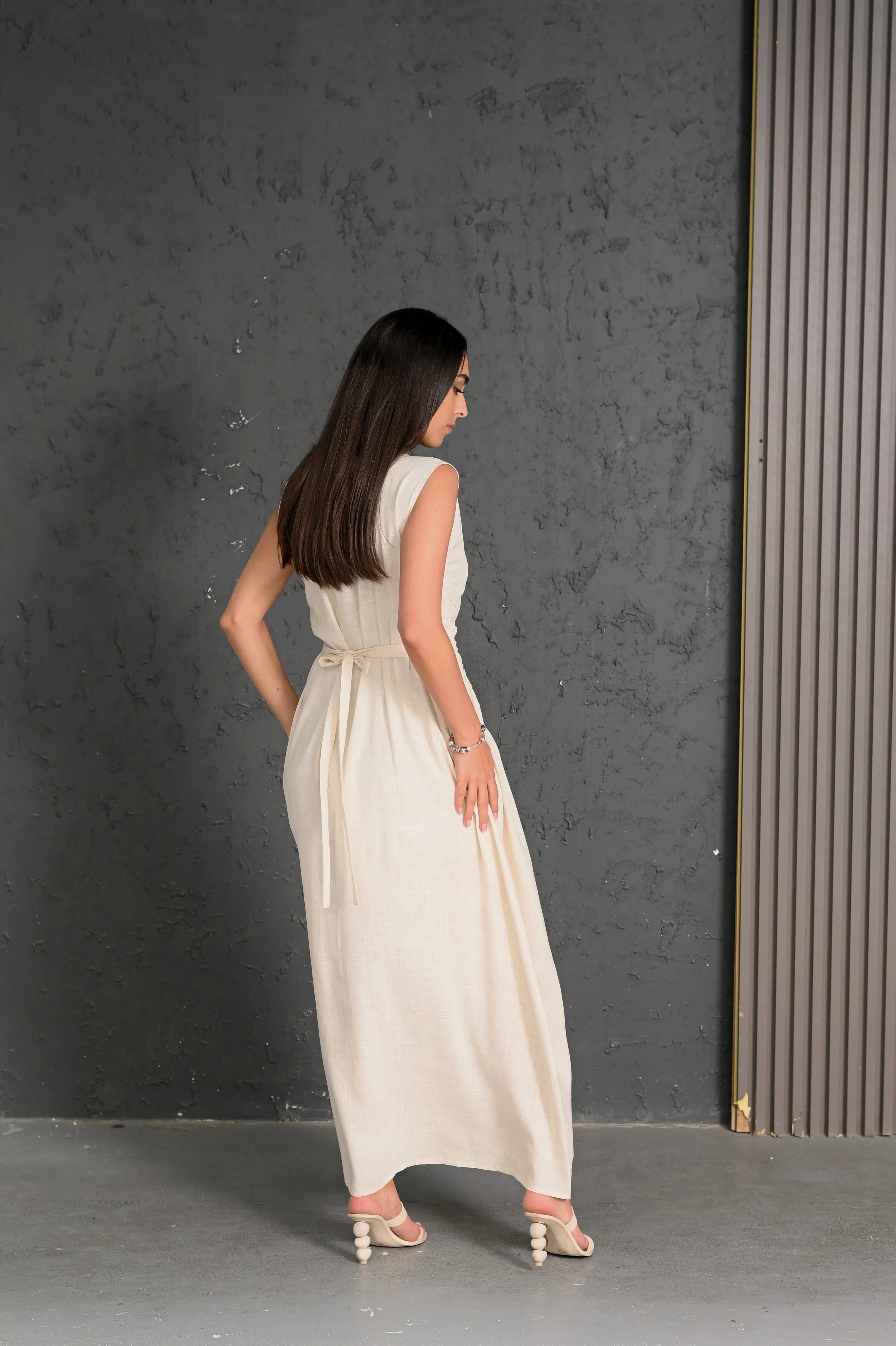 ELEGANT BEIGE LINEN DRESS #284