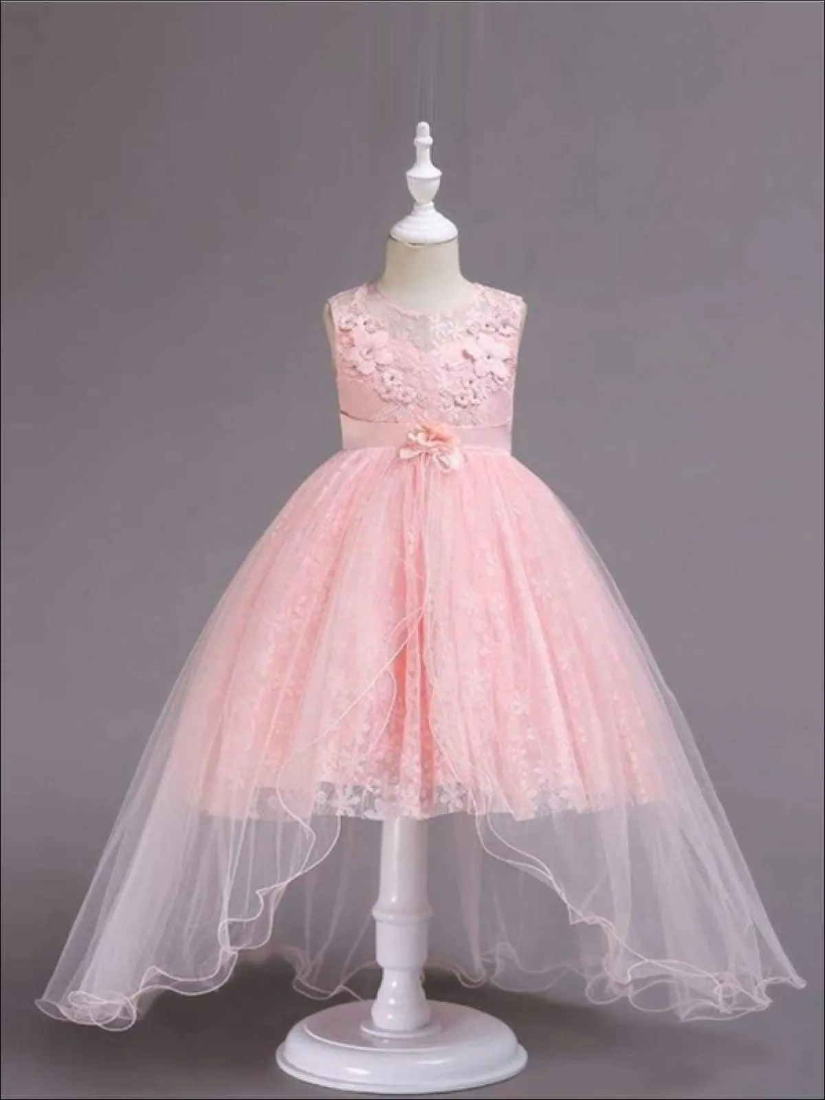 Girls Exquisite Tulle And Lace Floral Applique Holiday Dress