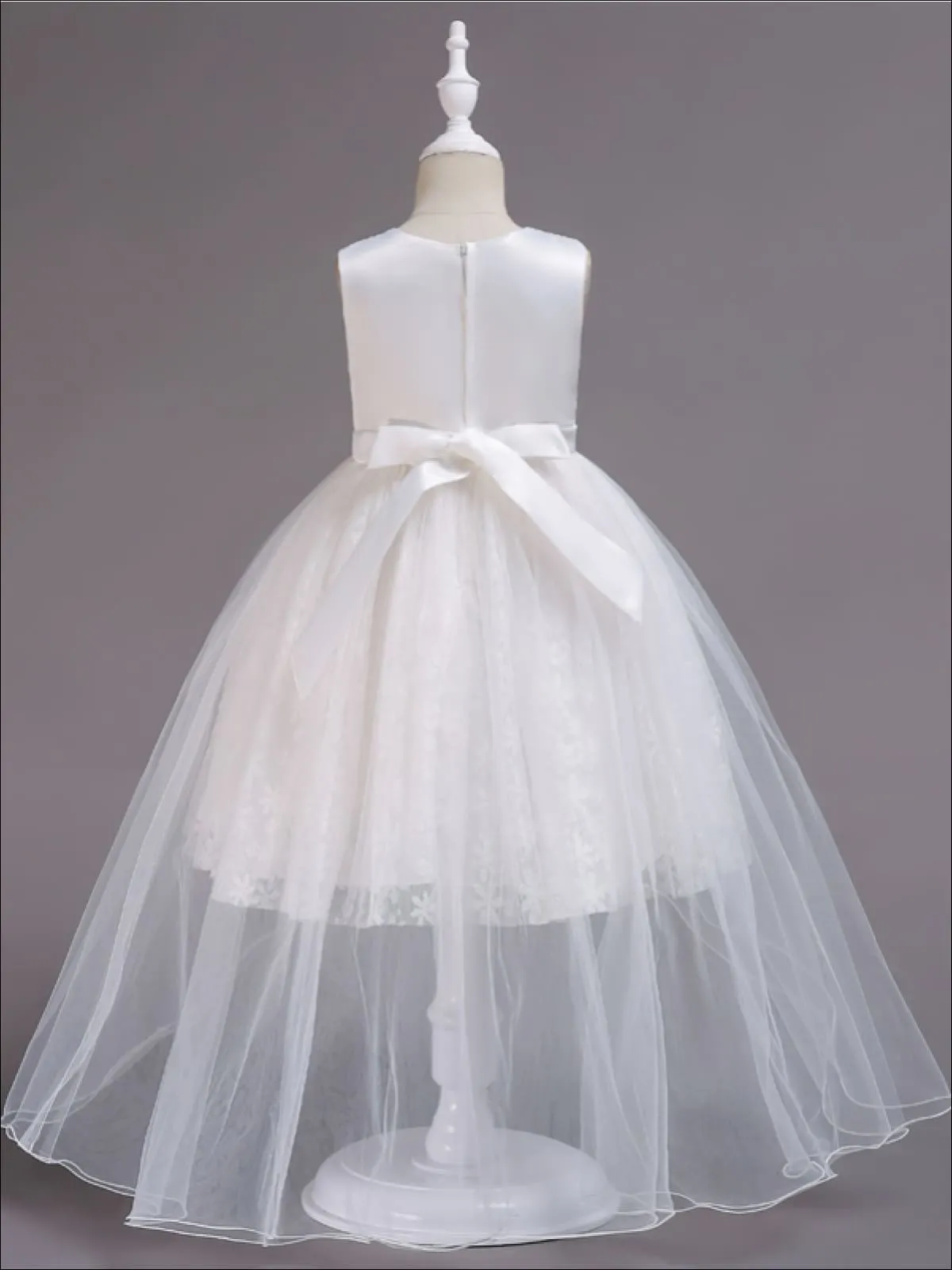 Girls Exquisite Tulle And Lace Floral Applique Holiday Dress