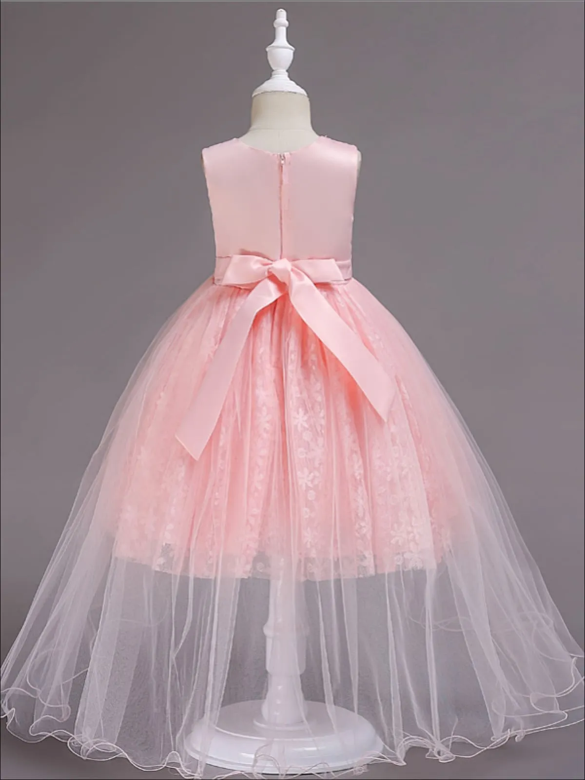 Girls Exquisite Tulle And Lace Floral Applique Holiday Dress