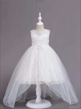Girls Exquisite Tulle And Lace Floral Applique Holiday Dress