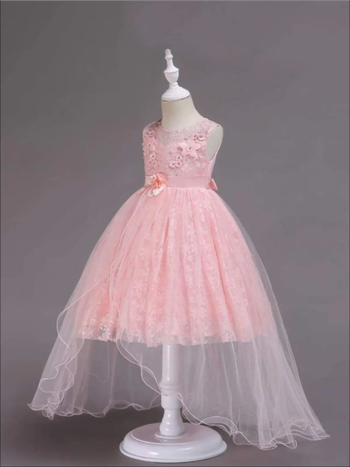 Girls Exquisite Tulle And Lace Floral Applique Holiday Dress