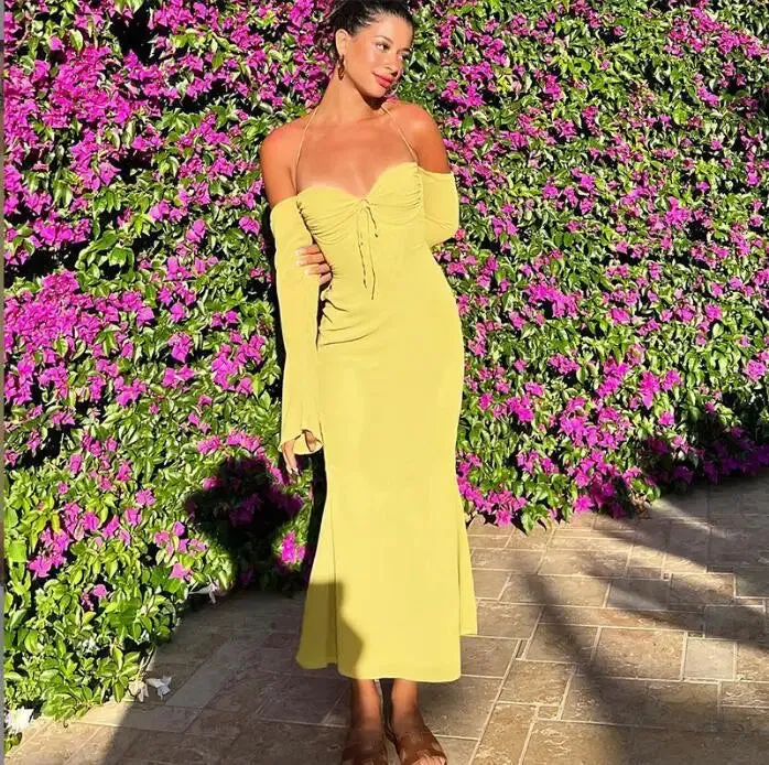 Green Mesh Sheer Midi Dress