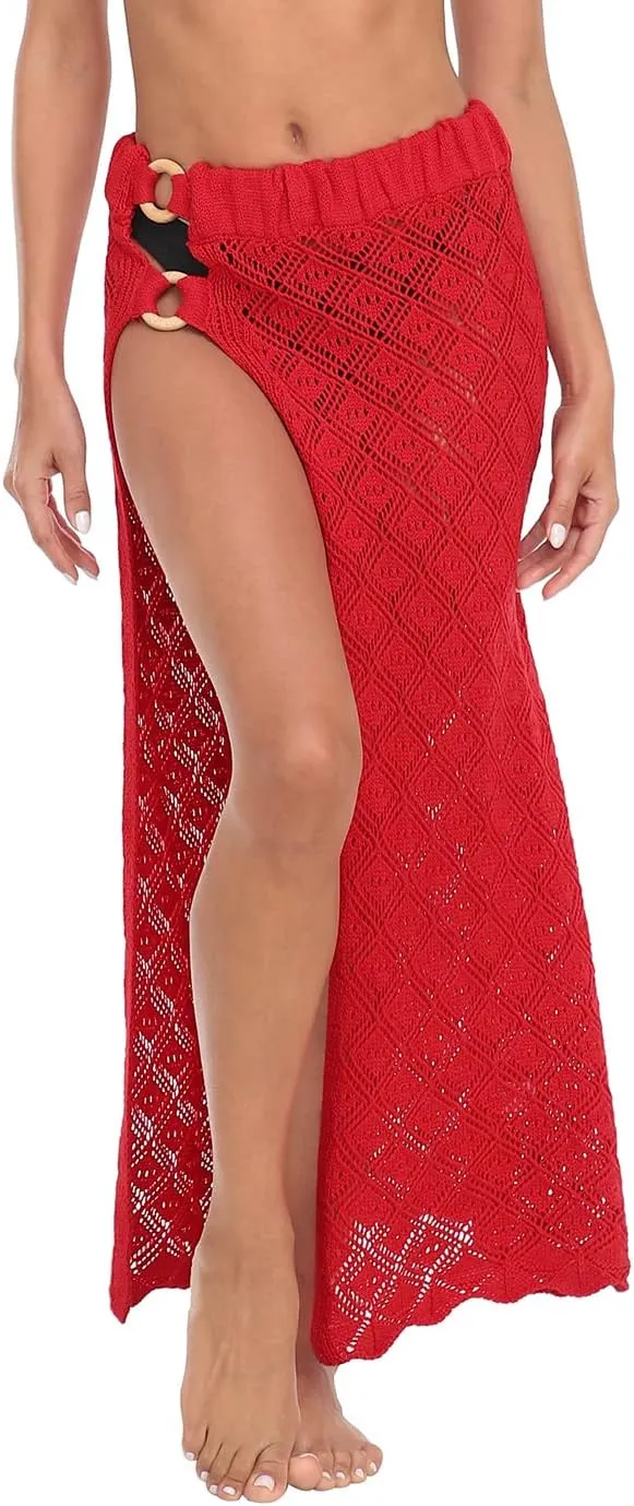 HDE Womens Crochet Cotton Maxi Skirt Beach Cover Up Hollow Knit Swimsuit Coverup