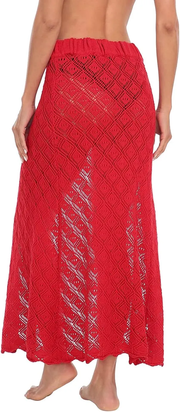 HDE Womens Crochet Cotton Maxi Skirt Beach Cover Up Hollow Knit Swimsuit Coverup