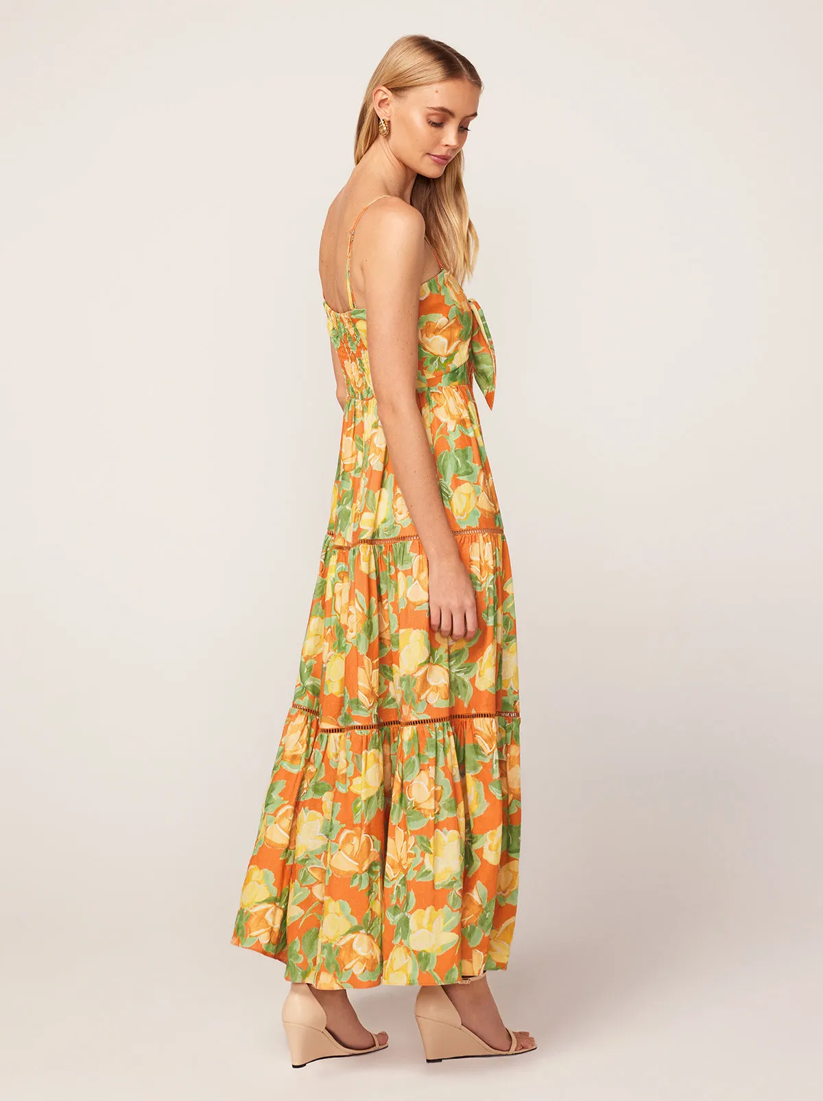 Immy Apricot Painted Floral Print Midi Dress
