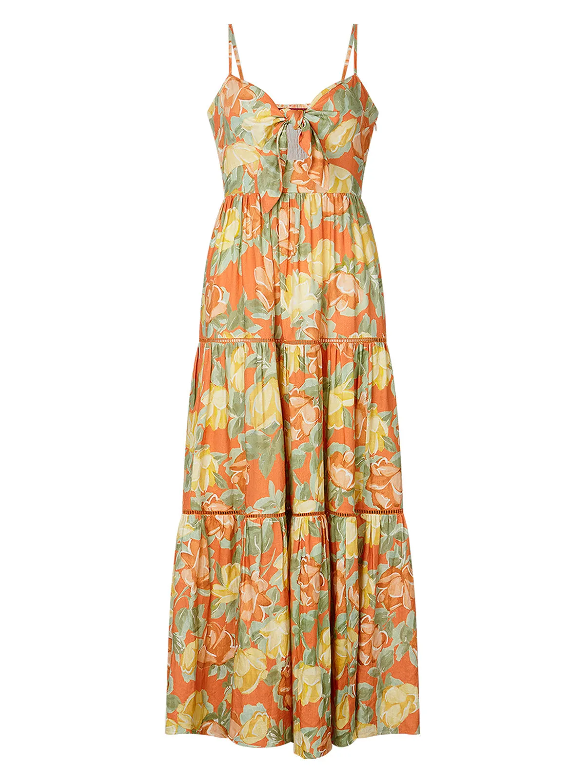 Immy Apricot Painted Floral Print Midi Dress