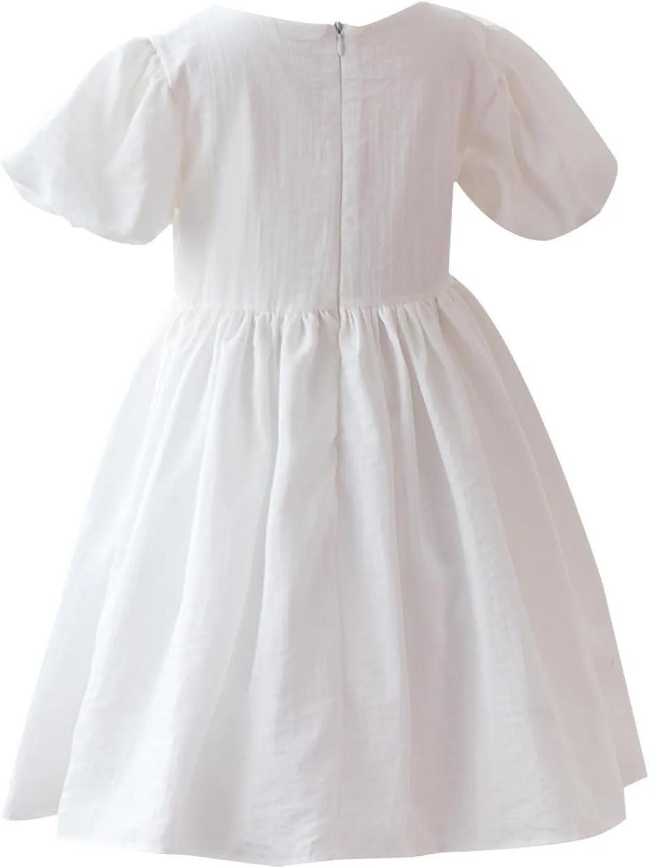 KARETT Toddler Girl Dress Vintage Dress Little Girls Cotton Puff Short Sleeve Kids Swing Casual Elegant Formal Dress