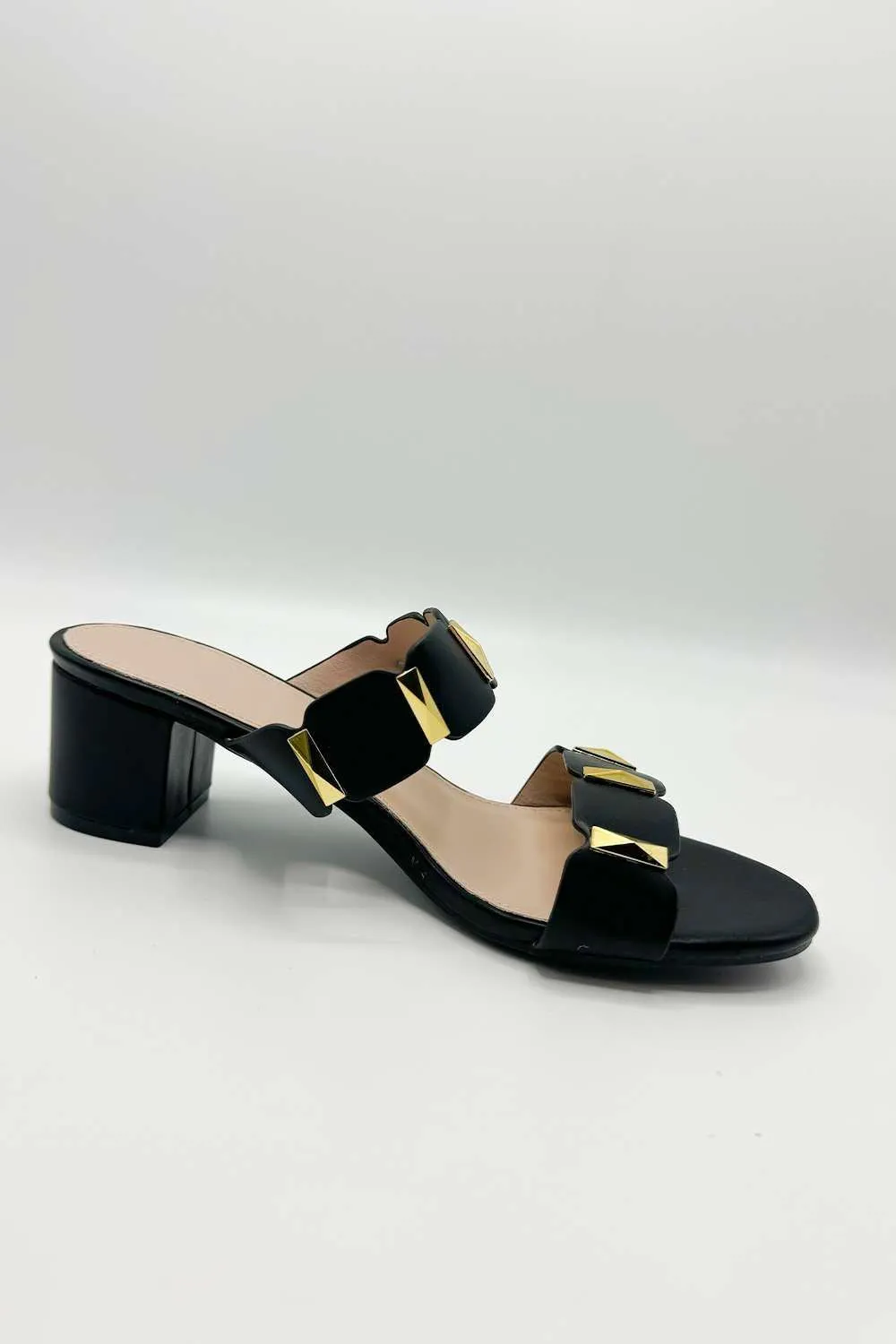 Kolee Stud Detail Block Heel Mules in Black