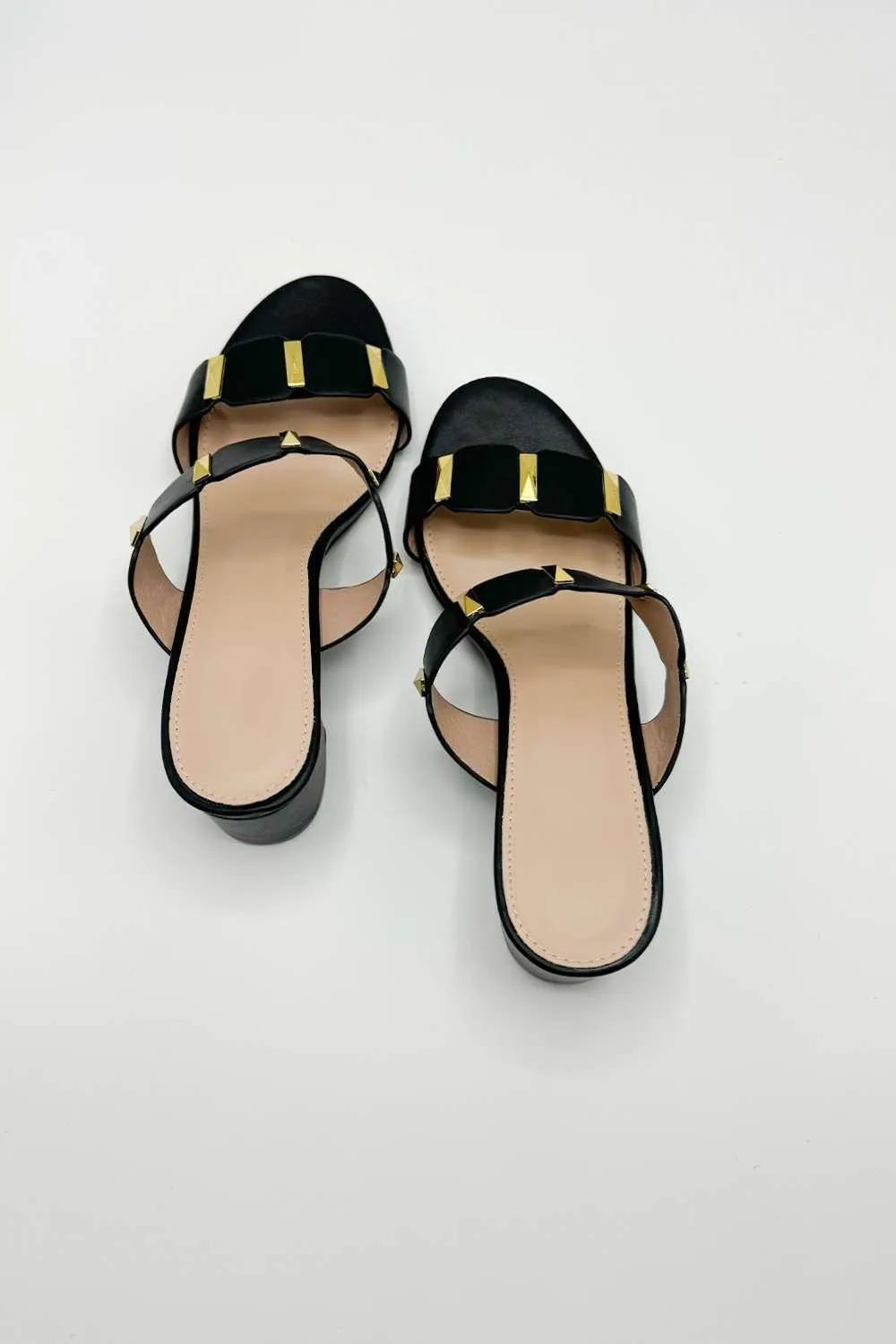 Kolee Stud Detail Block Heel Mules in Black