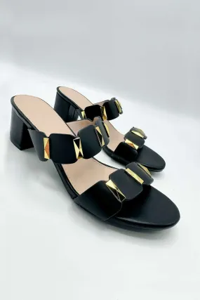 Kolee Stud Detail Block Heel Mules in Black