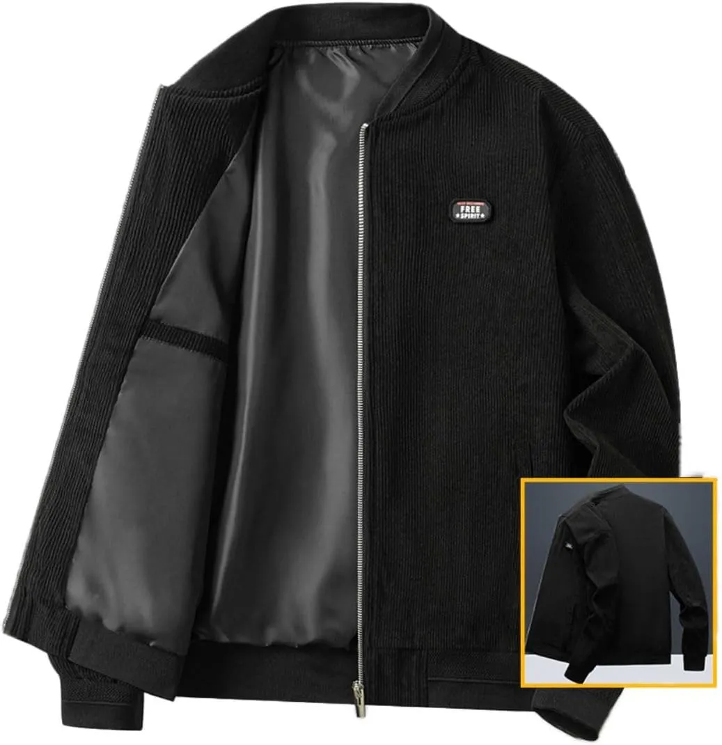 Kwoki Men's Corduroy Jacket Full Zip Casual Lightweight Slim Fit Bomber Jackets Coat with Pockets